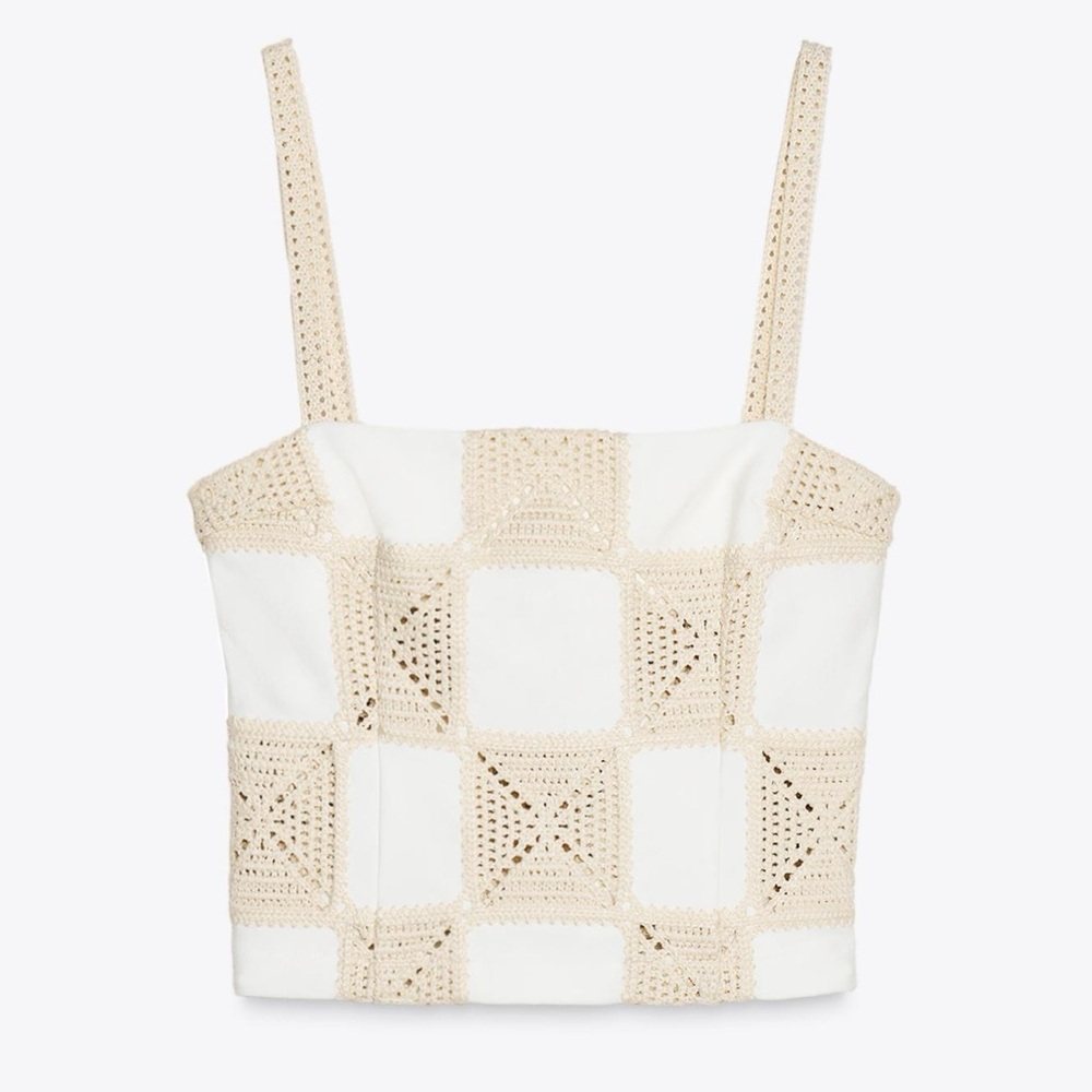 NWT Zara Interlock Patchwork Crochet Top